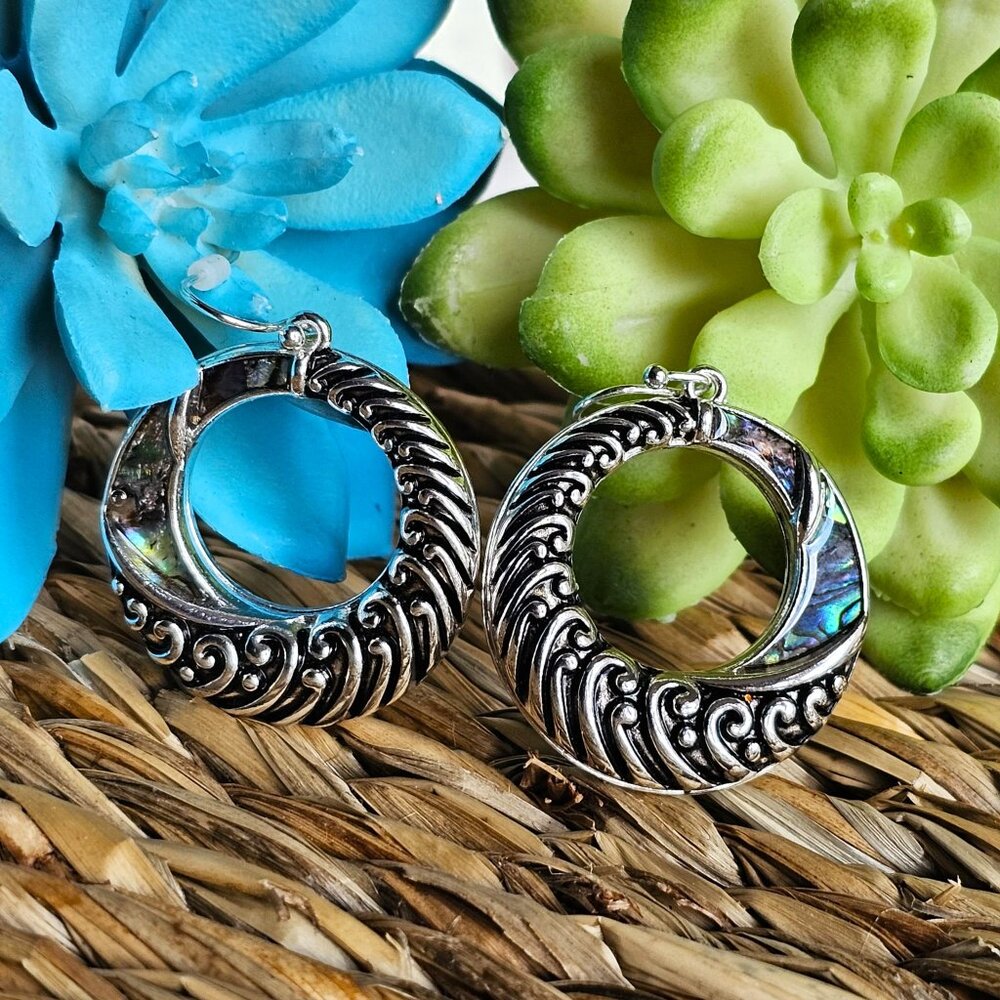 Earrings. Abalone and Silver Hoops. NWT. - Picture 4 of 6